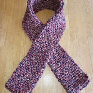 Pink and Verigated Double Strand Crocheted Scarf